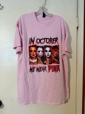 Pink Halloween Graphic Tee - 'In October We Wear Pink'